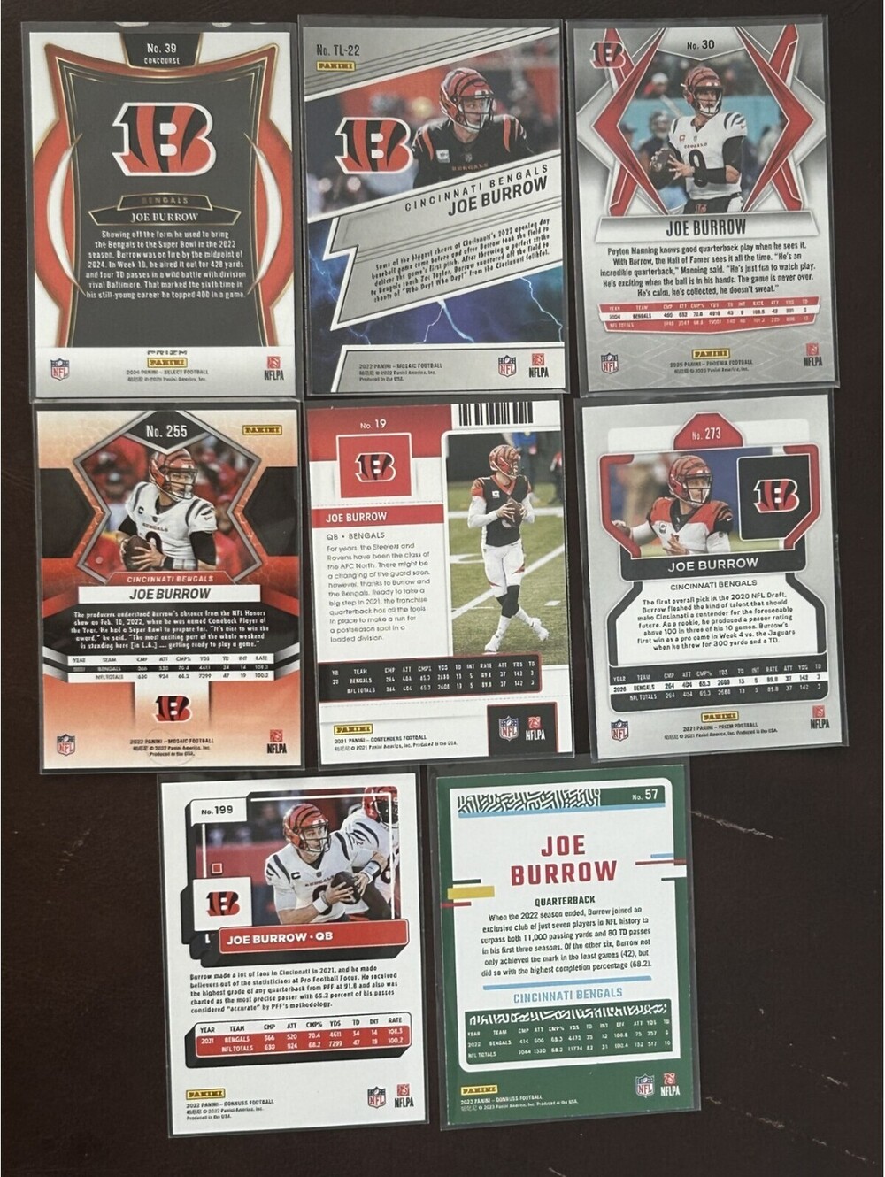 JOE BURROW PANINI COLLECTION SELECT MOSAIC PRIZM CONTENDERS & DONRUSS 8 CARD LOT - Picture 2 of 2